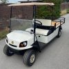 Cushman-Shuttle-2-white-brown-flatbed-front-left