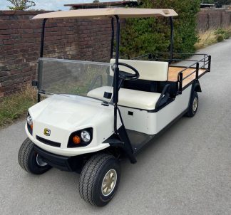 Cushman-Shuttle-2-white-brown-flatbed-front-left